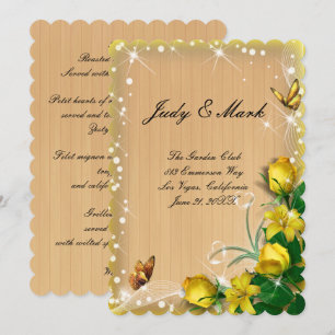 Rustic Wood Yellow Floral Butterfly Menu Card