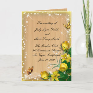 Rustic Wood Yellow Floral Butterfly Program Card