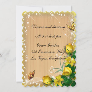 Rustic Wood Yellow Floral Butterfly Reception Invitation
