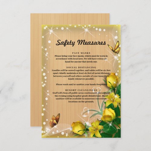 Rustic Wood Yellow Floral Butterfly Safety Measure Enclosure Card