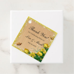 Rustic Wood Yellow Floral Butterfly Wedding Favor Tags