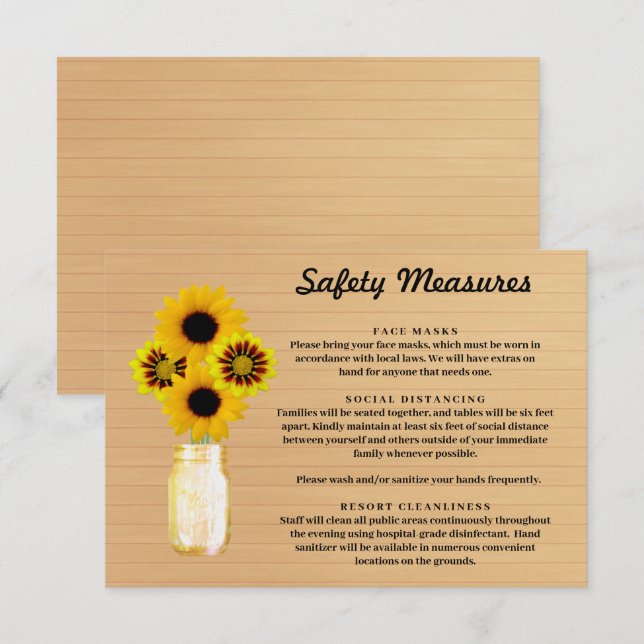 Rustic Wood Yellow Floral Mason Jar Safety Measure Enclosure Card (Front/Back)