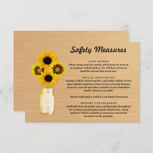Rustic Wood Yellow Floral Mason Jar Safety Measure Enclosure Card