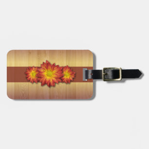 Rustic wood yellow orange sunflower luggage tag