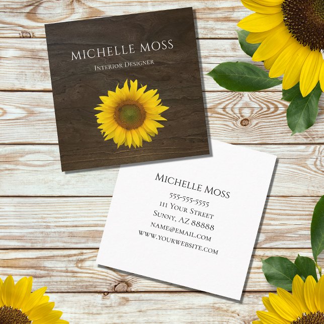 Rustic Wood Yellow Sunflower  Business Card (Creator Uploaded)