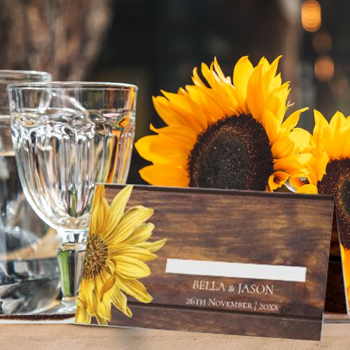 Rustic Wood Yellow Sunflower Country Fall Wedding  Place Card