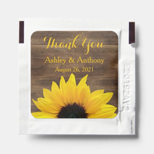 Rustic Wood Yellow Sunflower Flower Wedding Favor Hand Sanitizer Packet