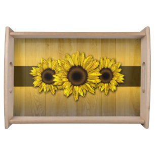 Rustic wood yellow sunflower serving tray