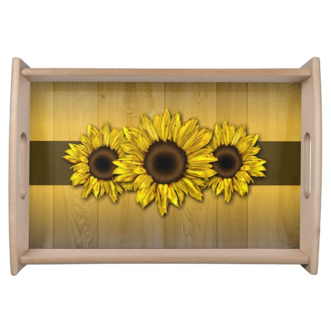 Rustic wood yellow sunflower serving tray (Front)