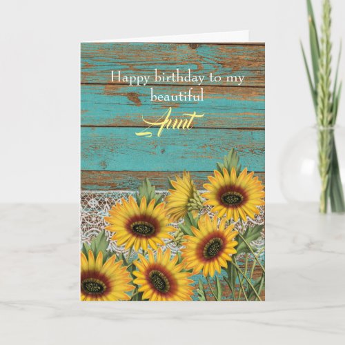 Rustic Wood Yellow Sunflowers Aunt Birthday Card