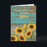 Rustic Wood Yellow Sunflowers Babcia Birthday Card<br><div class="desc">A rustic teal wood,  lace and yellow sunflowers for my babcia birthday card. The inside card message can be personalized if wanted. The back has a wood and sunflower design. Please see all photos. This rustic babcia greeting card would make a wonderful keepsake for her.</div>
