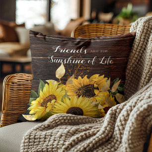 Rustic Wood Yellow Sunflowers Friends Sunshine Throw Pillow