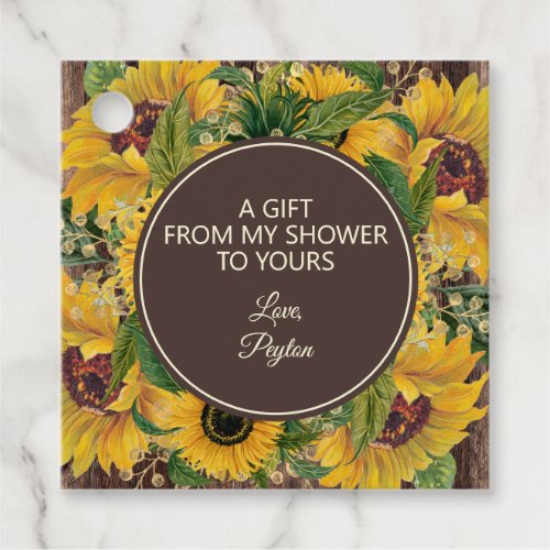 Rustic Wood Yellow Sunflowers Gift from My Shower Favor Tags