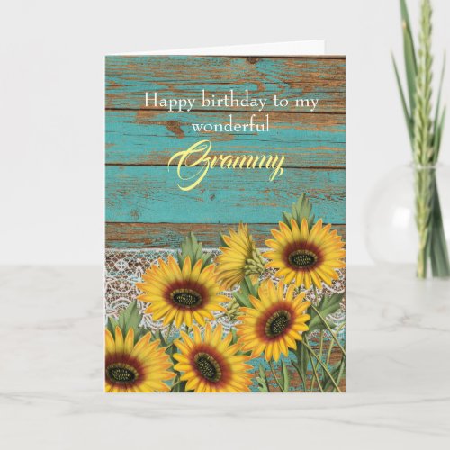 Rustic Wood Yellow Sunflowers Grammy Birthday Card