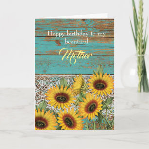 Rustic Wood Yellow Sunflowers Mother Birthday Card