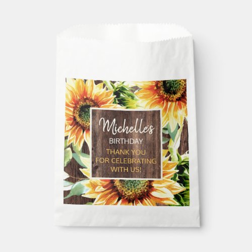 Rustic Wood Yellow Sunflowers Thank You Favor Bag