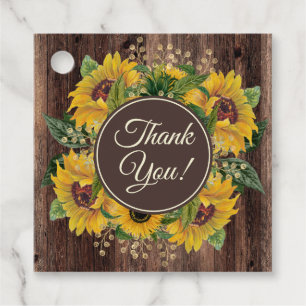 Rustic Wood Yellow Sunflowers Thank You Favor Tags