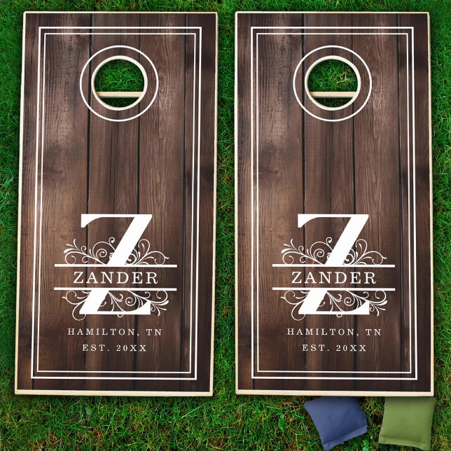 Rustic Wood Z Initial Monogram Family Name Cornhole Set (Rustic Wood Z Initial Monogram Family Name Cornhole Set)