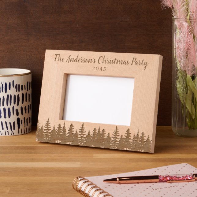 Rustic Wooded Yearly Christmas Party Keepsake Engraved Frames (Left)