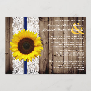 Rustic Wooden and Lace with Sunflower Wedding Invitation
