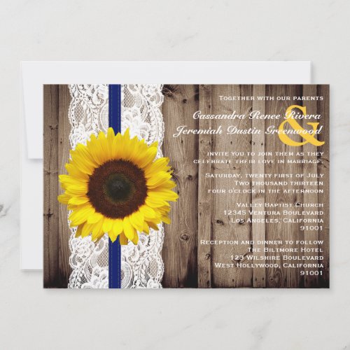 Rustic Wooden and Lace with Sunflower Wedding Announcement