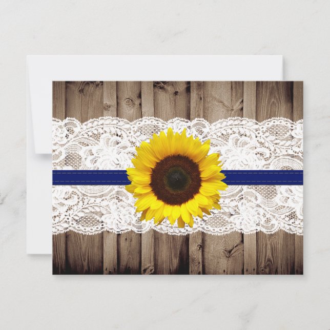 Rustic Wooden and Lace with Sunflower Wedding RSVP (Front)