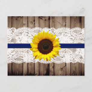 Rustic Wooden and Lace with Sunflower Wedding RSVP Card