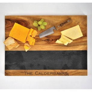 Rustic Wooden and Slate Cheese Cutting Board