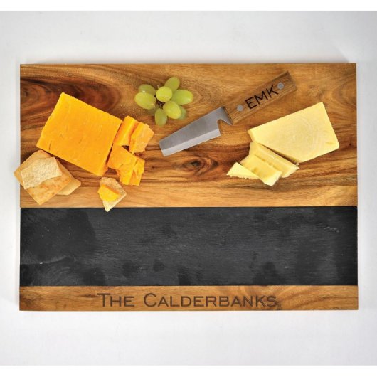 Rustic Wooden and Slate Cheese Cutting Board (Front)