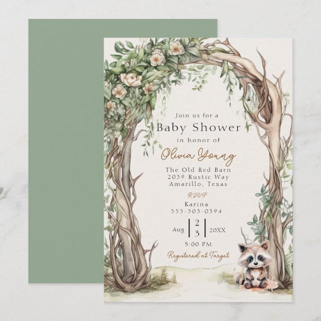 Rustic Wooden Arch Baby Shower Invitation (Front/Back)