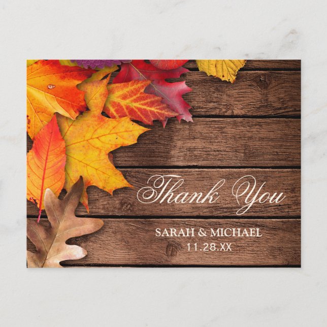 Rustic Wooden Autumn Maple Thanksgiving Thank You Postcard (Front)