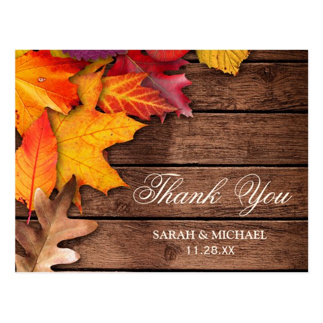 Rustic Wooden Autumn Maple Thanksgiving Thank You Postcard