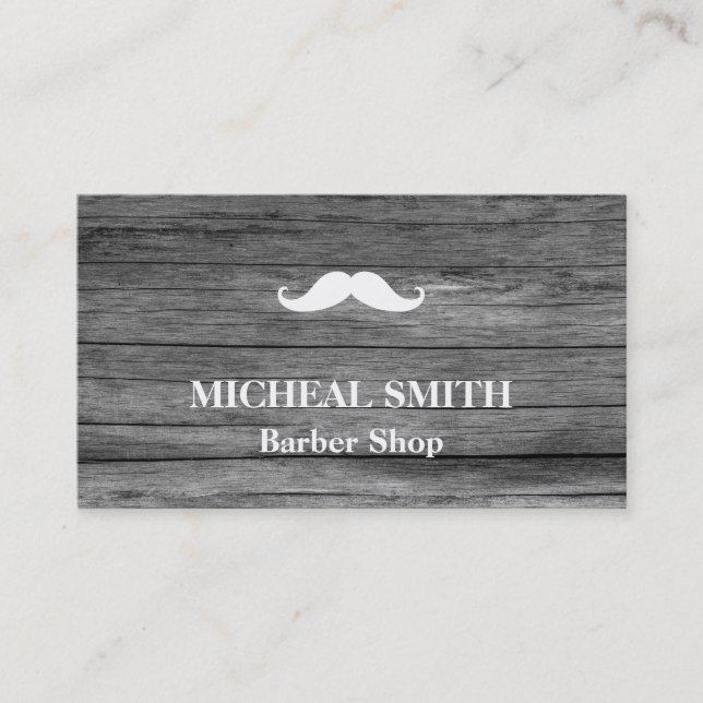 Rustic Wooden Barber Shop Business Card (Front)