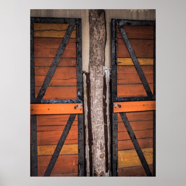 Rustic Wooden Barn Doors with Tree Trunk Center Poster (Front)
