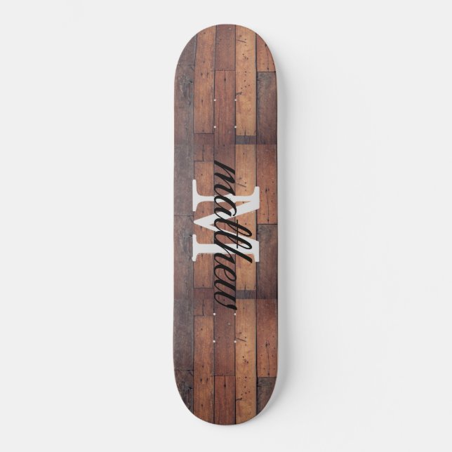 Rustic Wooden Barn Oak Monogram Name Personalized  Skateboard (Front)