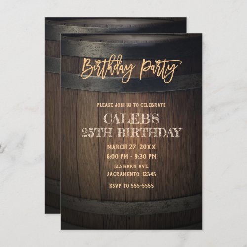Rustic Wooden Barrel Birthday Party Invitation