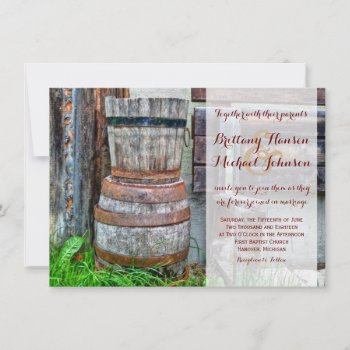Rustic Wooden Barrel Country Wedding Invitation by CountryWeddings at Zazzle