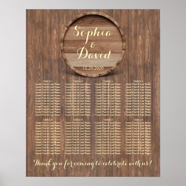 Rustic Wooden Barrel Custom Wedding Seating Chart (Front)
