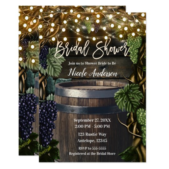 Rustic Wooden Barrel Grape Vines Bridal Shower Invitation