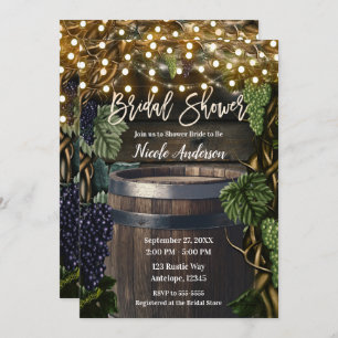 Rustic Wooden Barrel Grape Vines Bridal Shower Invitation