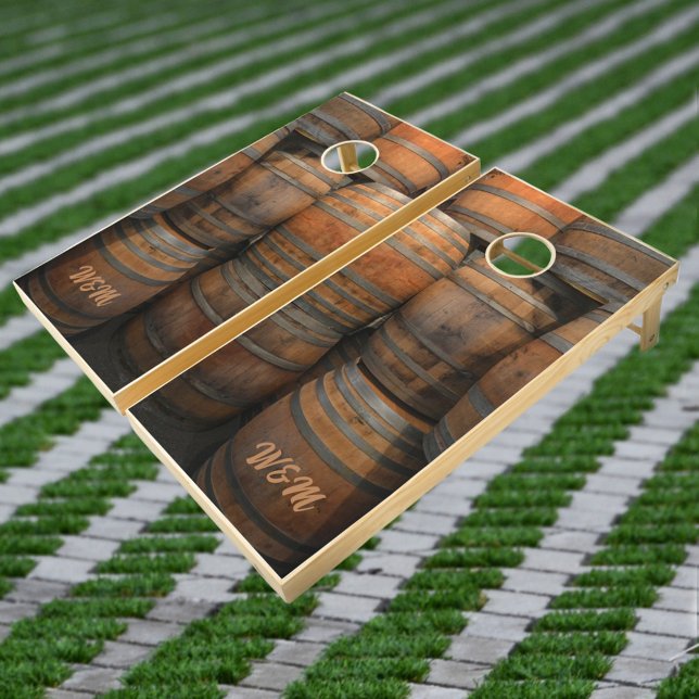 Rustic Wooden Barrel Kegs Photographic Cornhole Set (Creator Uploaded)