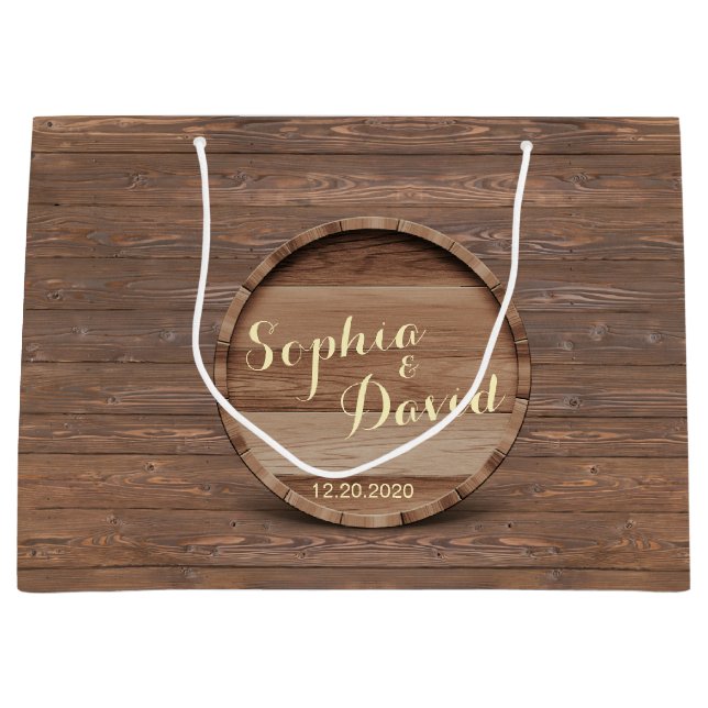 Rustic Wooden Barrel Wedding Custom Favor Bag (Front)