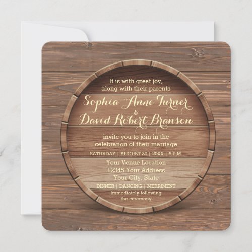 Rustic Wooden Barrel Wedding Invitation