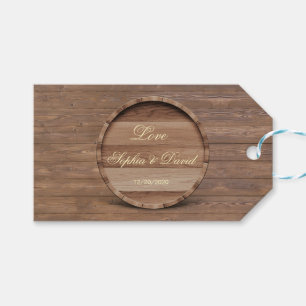 Rustic Wooden Barrel Wedding Monogram Gift Tags