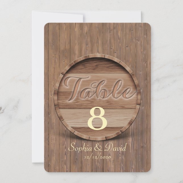 Rustic Wooden Barrel Wedding Table Number (Front)