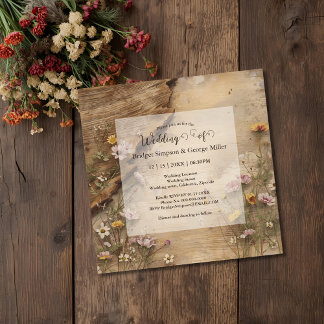 Rustic Wooden Bohemian Floral Wedding Invitation