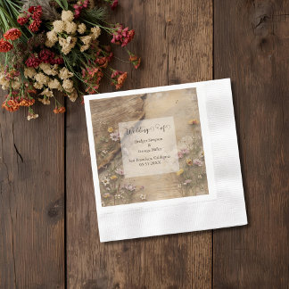 Rustic Wooden Bohemian Floral Wedding Napkins