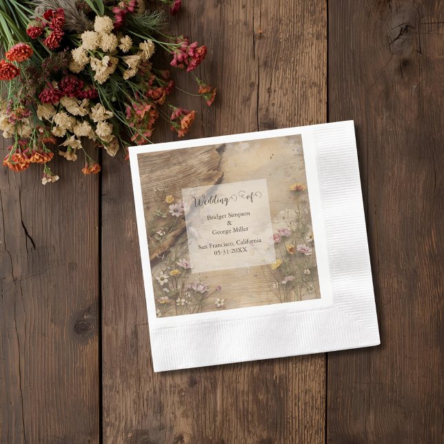 Rustic Wooden Bohemian Floral Wedding  Napkins (Creator Uploaded)