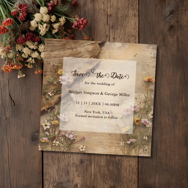 Rustic Wooden Bohemian Floral Wedding  Save The Date (Creator Uploaded)