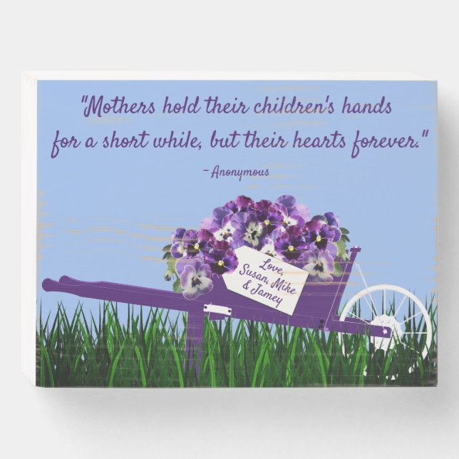 Rustic Wooden Box Sign for Mothers Pansies (Front Horizontal)